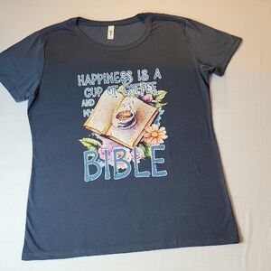 Graphic Tee with Coffee and Bible Design